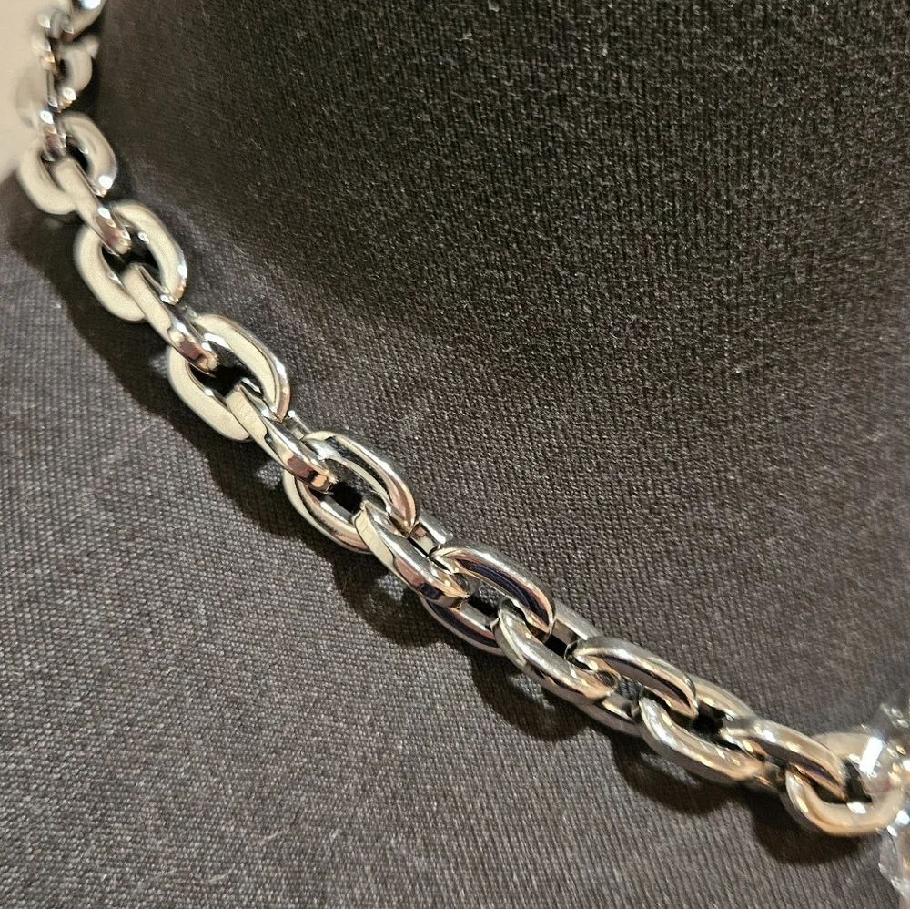 Michael Kors Square Chain Link Padlock Necklace Silver Plate Stainless Steel NWT - Picture 8 of 16